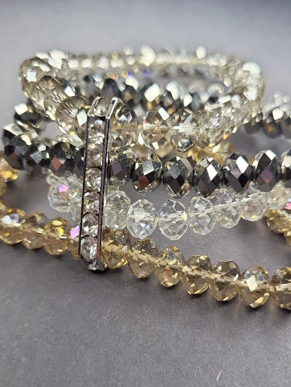 Crystal Bead Stretch Bracelet Stack in Champagne and Clear